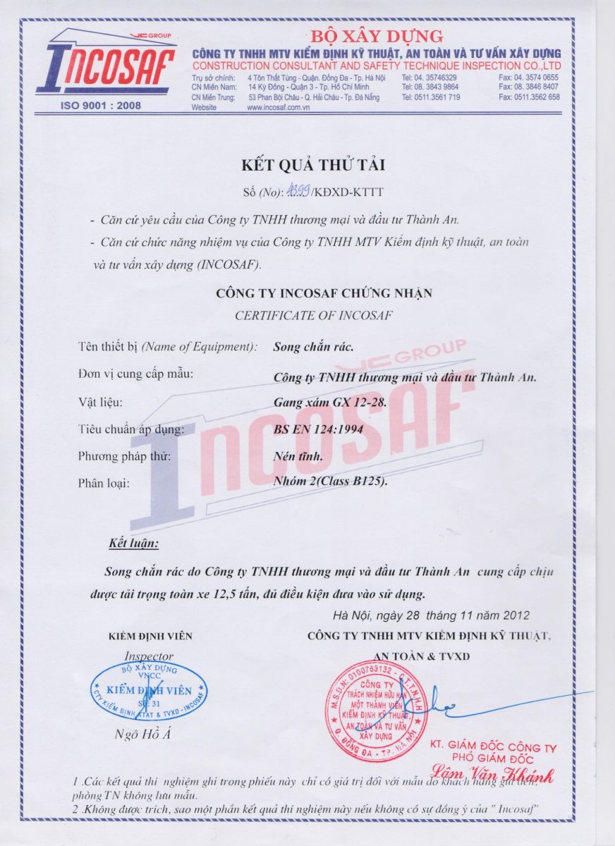Bán và thử tải nắp hố ga Thành An